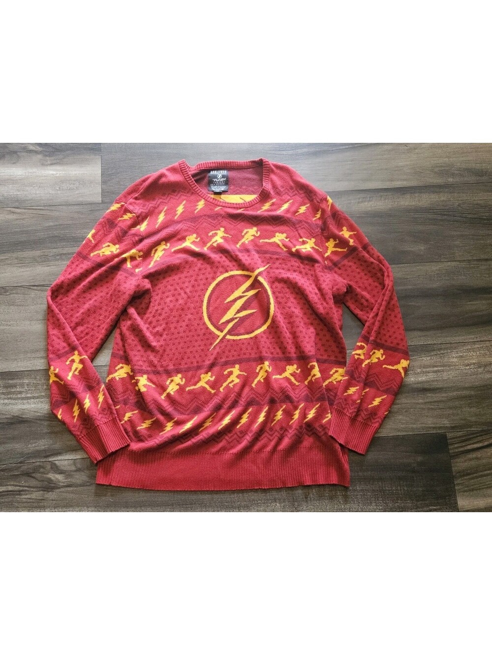 BoxLunch Men's Flash Red Lighting Bolt Long Sleeve Sweater / Size XXL Christmas